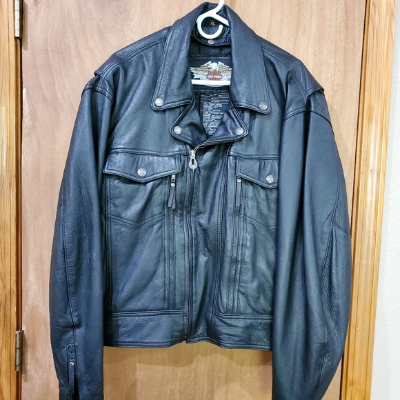 HARLEY-DAVIDSON BLACK LEATHER MOTORCYCLE JACKET HEAVY DUTY MEN SIZE XL - Picture 1 of 16
